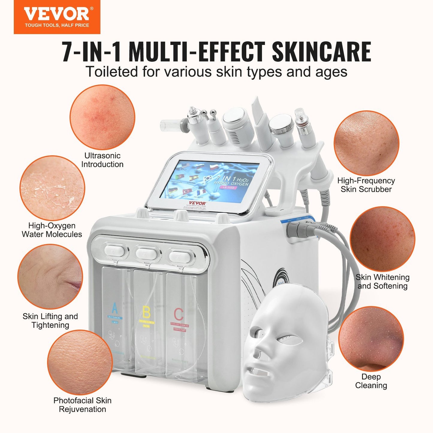 VEVOR 7-in-1 Hydro Facial Machine: Professional Spa Hydrogen Oxygen Facial Rejuvenation System